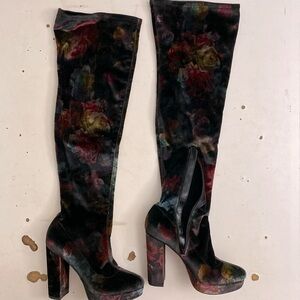 Velvet like fabric knee high boots